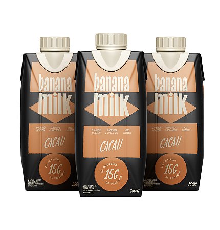 Kit 03 unidades Banana Milk sabor Cacau - 15g Proteína Vegetal 250ml