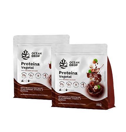 KIT - 02 Proteína Vegetal Chocolate com avelã OCEAN DROP - 02 sachês de 450g cada