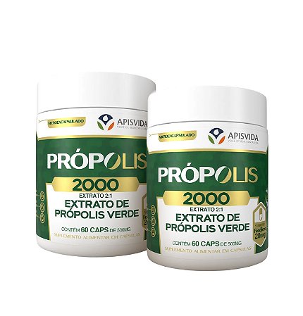 Kit 2 Extrato de Própolis Verde - Própolis 2000 em cápsulas - APIS VIDA - pote com 60 cápsulas