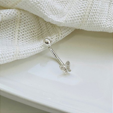 Piercing de Umbigo Borboleta Cravejada Prata 925