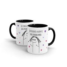 Canecas Louça Brancas c/ Interior e alça Preta - Cod 1602