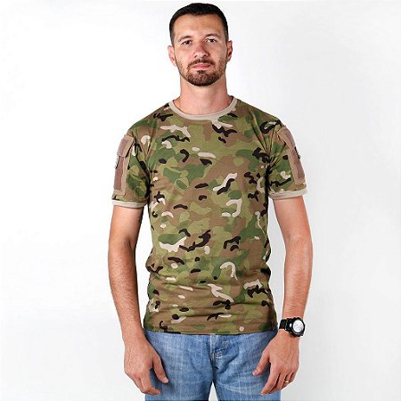 Camiseta Tática Masculina Ranger Camuflada Multicam Bélica