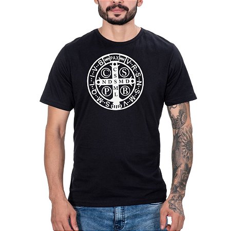 Camiseta Masculina Country Preta Medalha São Bento manga curta