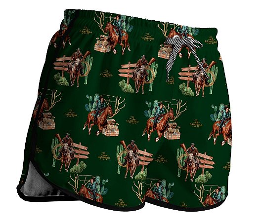 Short Feminino Country Moda Praia Campero Estampa Montaria Verde