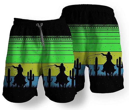 Short Masculino Country Moda Praia Campero Verde/Amarelo