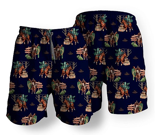 Short Masculino Country Bermuda Moda Praia Azul Montaria Cavalos Campero