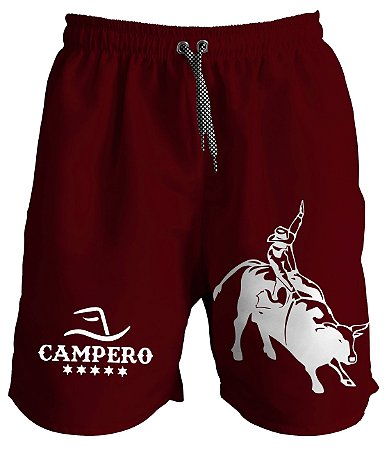 Short Masculino Rodeio Country Moda Praia Campero Montaria em Touro Vermelho