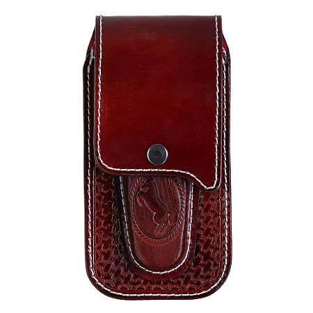 Bainha de Celular com porta canivete em Couro Pinhão Campero
