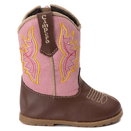 Sapatinho Botinha Texana Infantil Bebe Menina Rosa Country cano longo