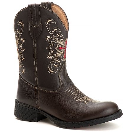 Bota Texana Rodeio Masculina Em Couro Marrom Bordada Ref714