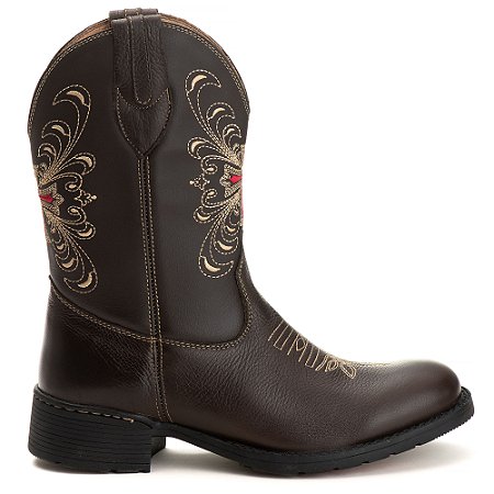 Bota Texana Rodeio Masculina Em Couro Marrom Bordada Ref714