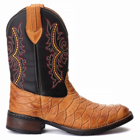 Bota Texana Escamada Montaria Couro Bico Redondo Ref860 Whisky