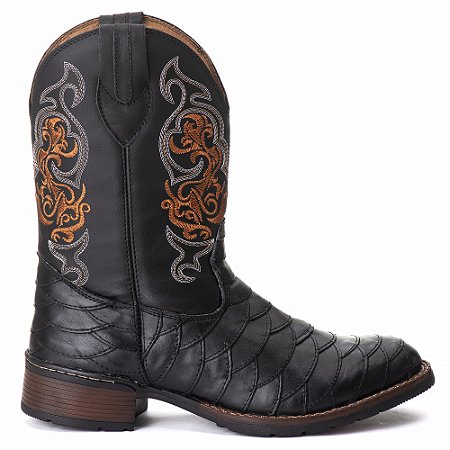Bota Texana Escamada Country Couro Bico Redondo Masculino Ref861