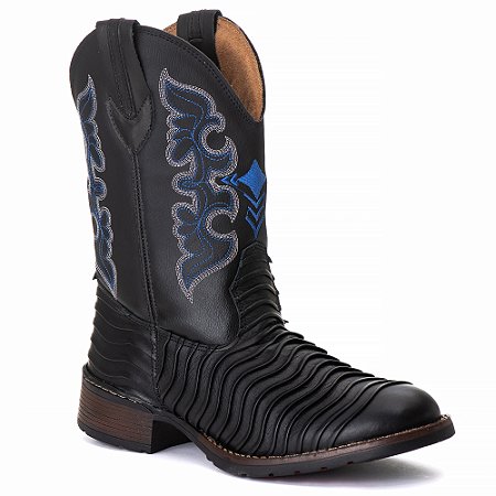 Bota Texana Country Couro Bico Redondo Masculino Preto Ref862