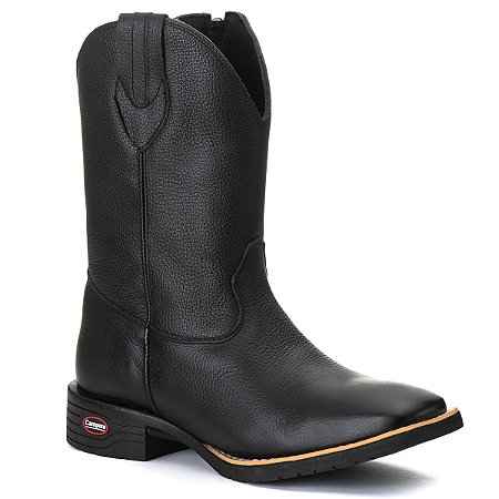 Bota Texana Couro Liso Preto Bico Quadrado Ref 854