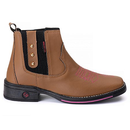 Botinha Feminina Bota Cano Curto Bico Quadrado Ref 793 Caramelo