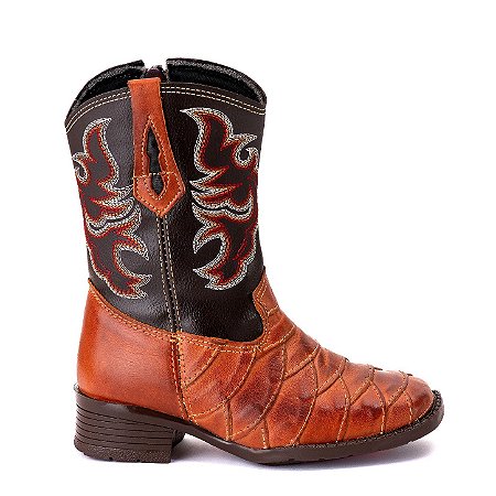 Bota Texana Infantil Em Couro Legítimo Escamada Ref 510 Pinhão
