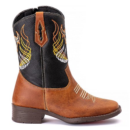 Bota Texana Masculina Infantil Em Couro Fóssil Mostarda 514