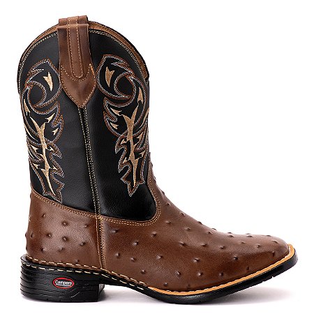 Bota Texana Couro Avestruz bico quadrado Rodeio Cappuccino