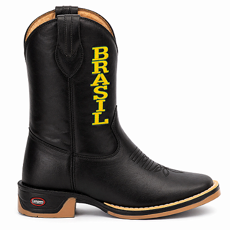 Bota Texana Rodeio Brasil Couro Bico Quadrado Preto Ref 0864