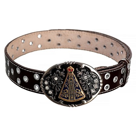 Cinto Country Muladeiro Fivela Nossa Senhora Aparecida com Strass Ref-2878 Café