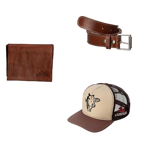 Kit Campero Bruto Cinto + Boné nelore + Carteira