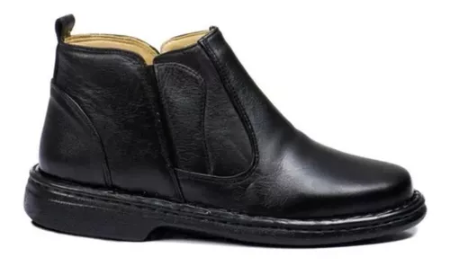 Bota Masculina Botina Confort Anti-Stress Diabeticos e Esporão Em Couro Cor Preto Ref 211