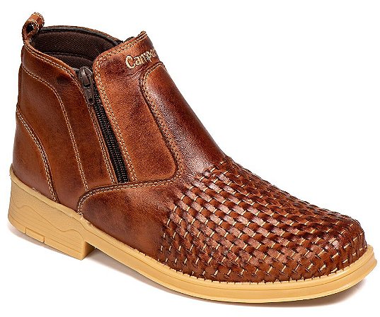 Botina Masculina Em Couro Latego Confort Flex Cor Pinhão 168