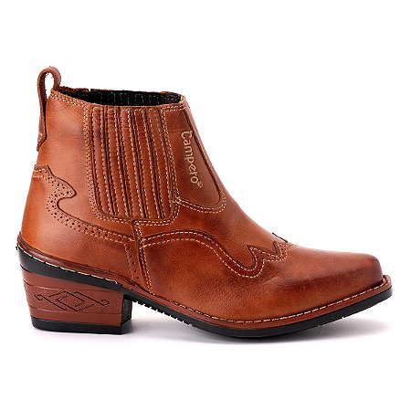 Bota Masculina Country Botina Em Couro Sanfonada Latego Cor Pinhão Ref 041