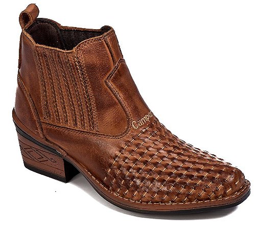 Bota Masculina Country Rodeio Trissê Botina Carrapeta Em Couro Latego Cor Pinhão Ref 136