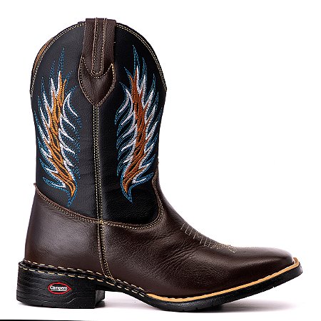 Bota Texana Rodeio Masculina Em Couro Liso Floter Cor Café Bico Quadrado 801