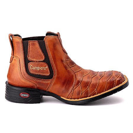 Bota Masculina em Couro Campero Cano Curto Pinhão Ref186