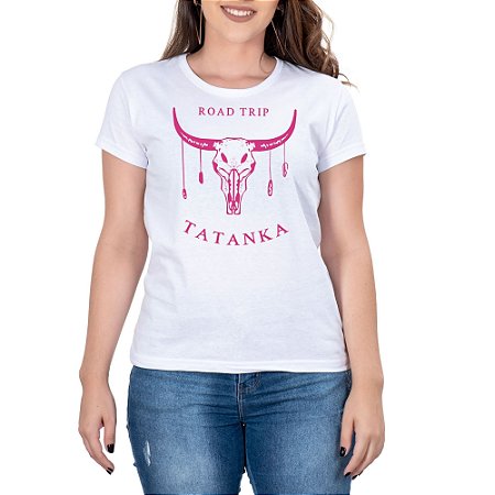 T-shirt country feminina CRANIO BOI COR AREIA