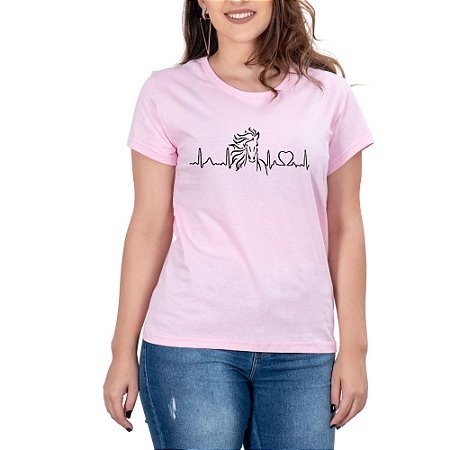 Camiseta Feminina Country Amor por Cavalos Batimentos Coração Manga curta Rosa