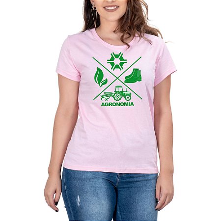 Camiseta Feminina Country Agronomia Manga curta rosa Agro