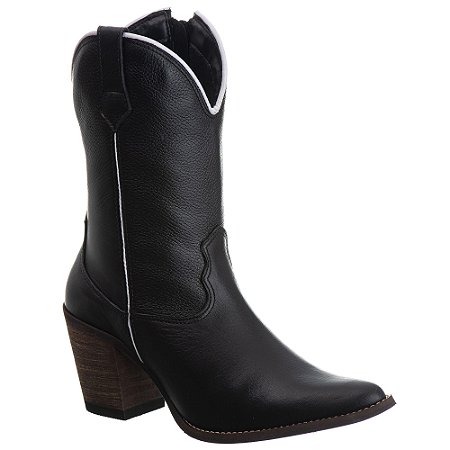 Bota Texana Montaria Feminina Com Salto Ziper Couro Floter Preto Ref 765