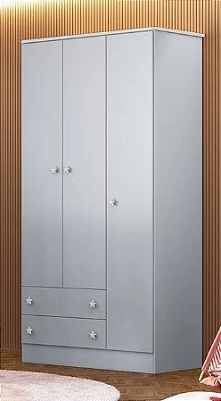 Guarda Roupa Infantil Doce Sonho - 3 portas e 2 gavetas Cinza acetinado