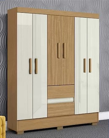 Guarda Roupa Casal 6 Portas 2 Gavetas com Pés Coimbra - Off white