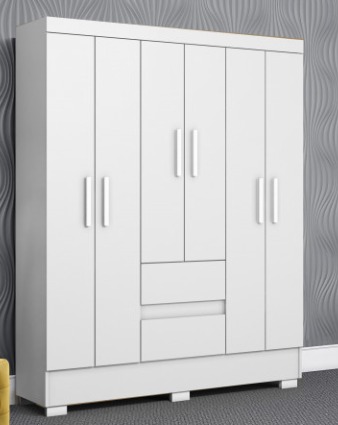 Guarda Roupa Casal 6 Portas 2 Gavetas com Pés Coimbra - Branco