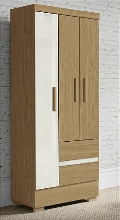 Guarda roupa de solteiro 3 portas 2 gavetas - ref 5132 Atacama off white
