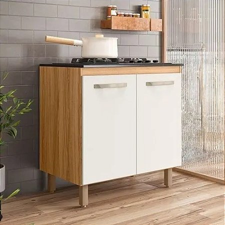 BALCAO PARA COOKTOP 80 CM C/ 02 PORTAS FREIJO/ OFF WHITE