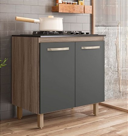 BALCAO PARA COOKTOP 80 CM C/ 02 PORTAS CARVALHO CHUMBO