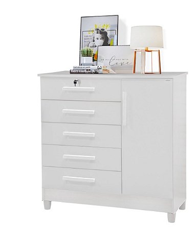 Comoda VITÓRIA 1 Porta 5 Gavetas BRANCA