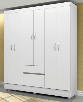 Guarda Roupa FLASH 6 portas e 02 gavetas BRANCO/ROSA Flex