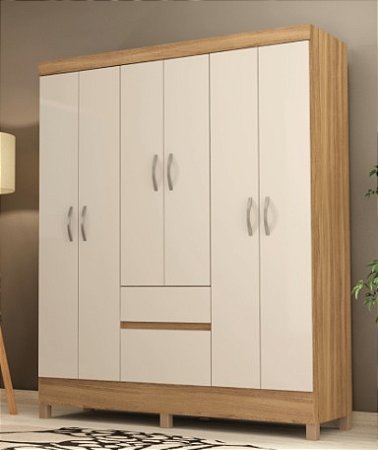Guarda Roupa FLASH 6 portas e 02 gavetas AMENDOA/OFF WHITE
