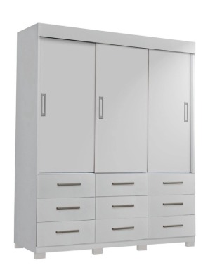 Guarda Roupa 3 portas de correr e 9 gavetas ITAPEMA BRANCO