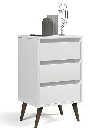 Mesa de Cabeceira 3 gavetas RETRÔ WOOD BRANCO