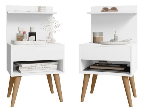 Kit com 02 unidades Mesa de Cabeceira KOSOVO BRANCO