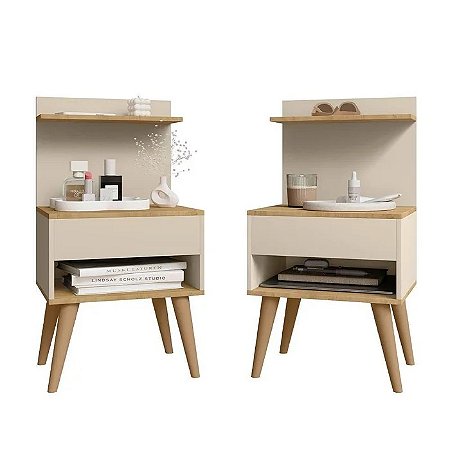 Kit com 02 unidades Mesa de Cabeceira KOSOVO CINAMOMO/OFF WHITE