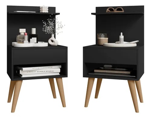 Kit com 02 unidades Mesa de Cabeceira KOSOVO PRETO